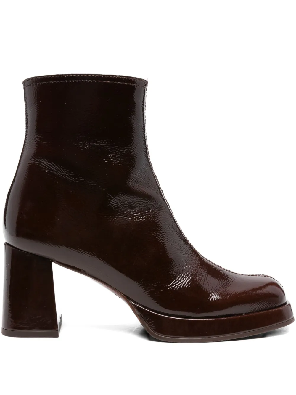 Chie Mihara 75mm patent leather block-heel boots Brown