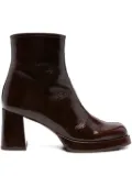Chie Mihara 75mm patent leather block-heel boots - Brown
