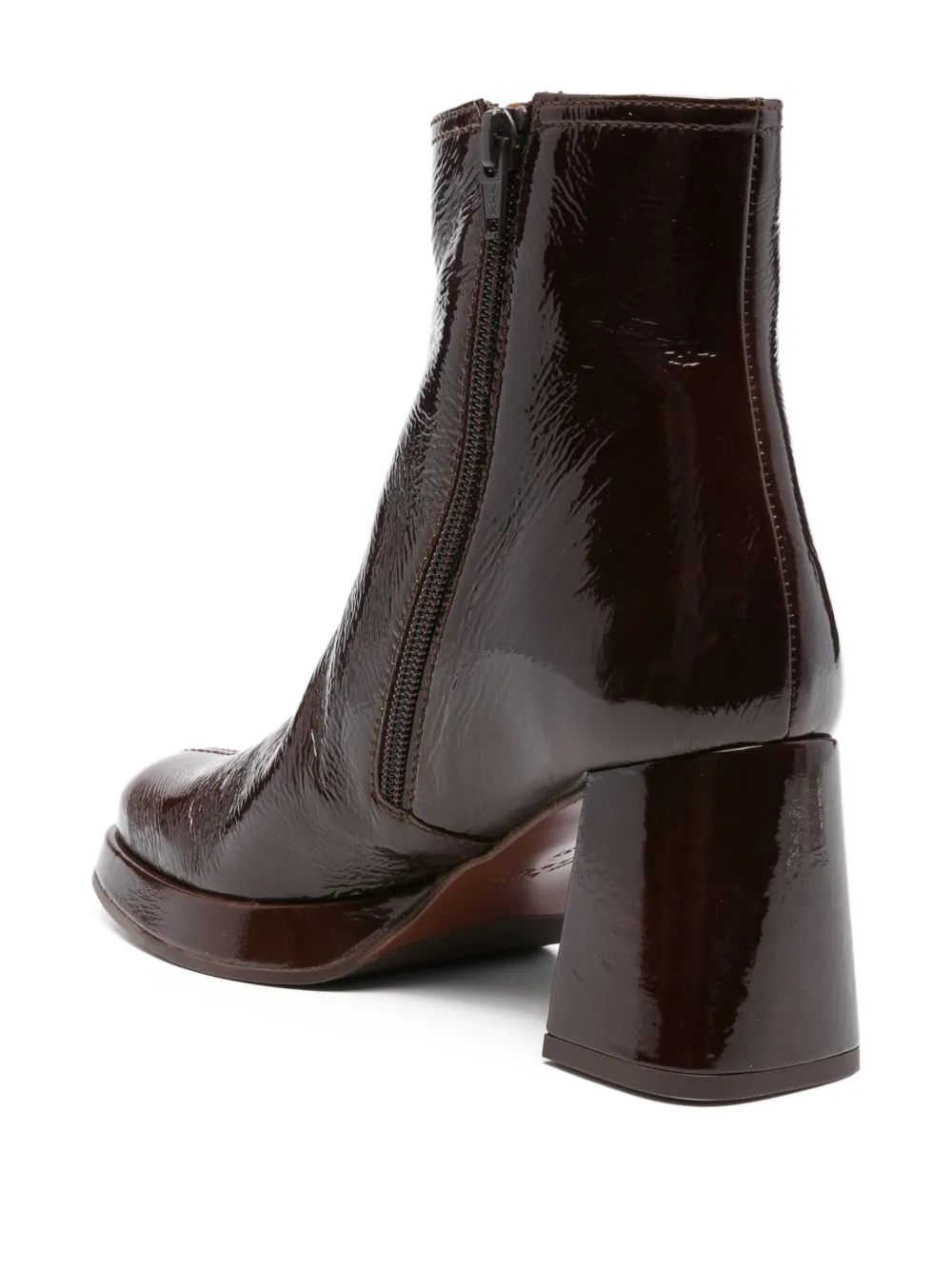 Chie Mihara 75mm patent leather block-heel boots Brown