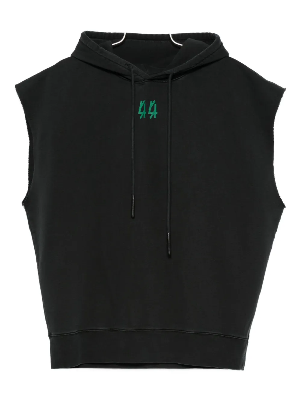 44 Label Group Sleeveless Black Hoodie With Front Kangaroo Pocket In Black