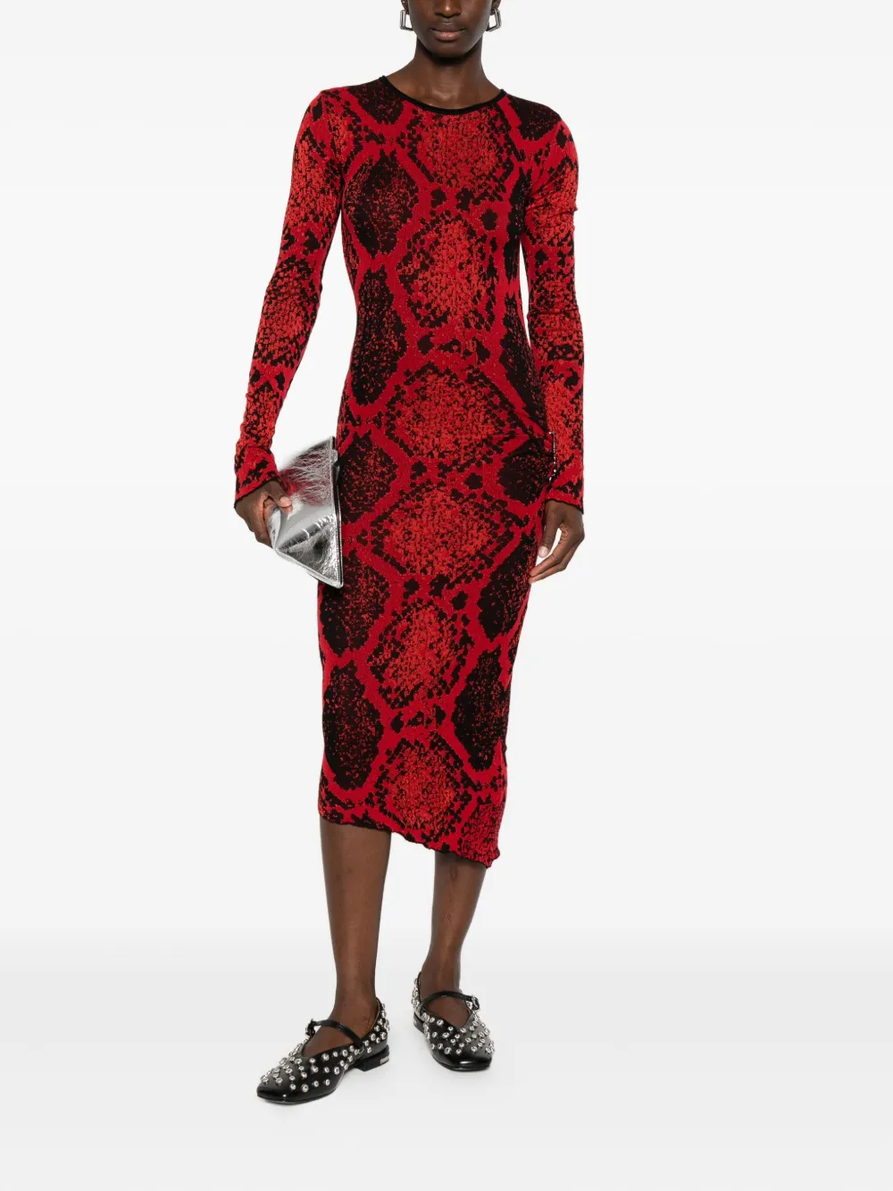 The Attico snakeskin-print midi dress - Rood