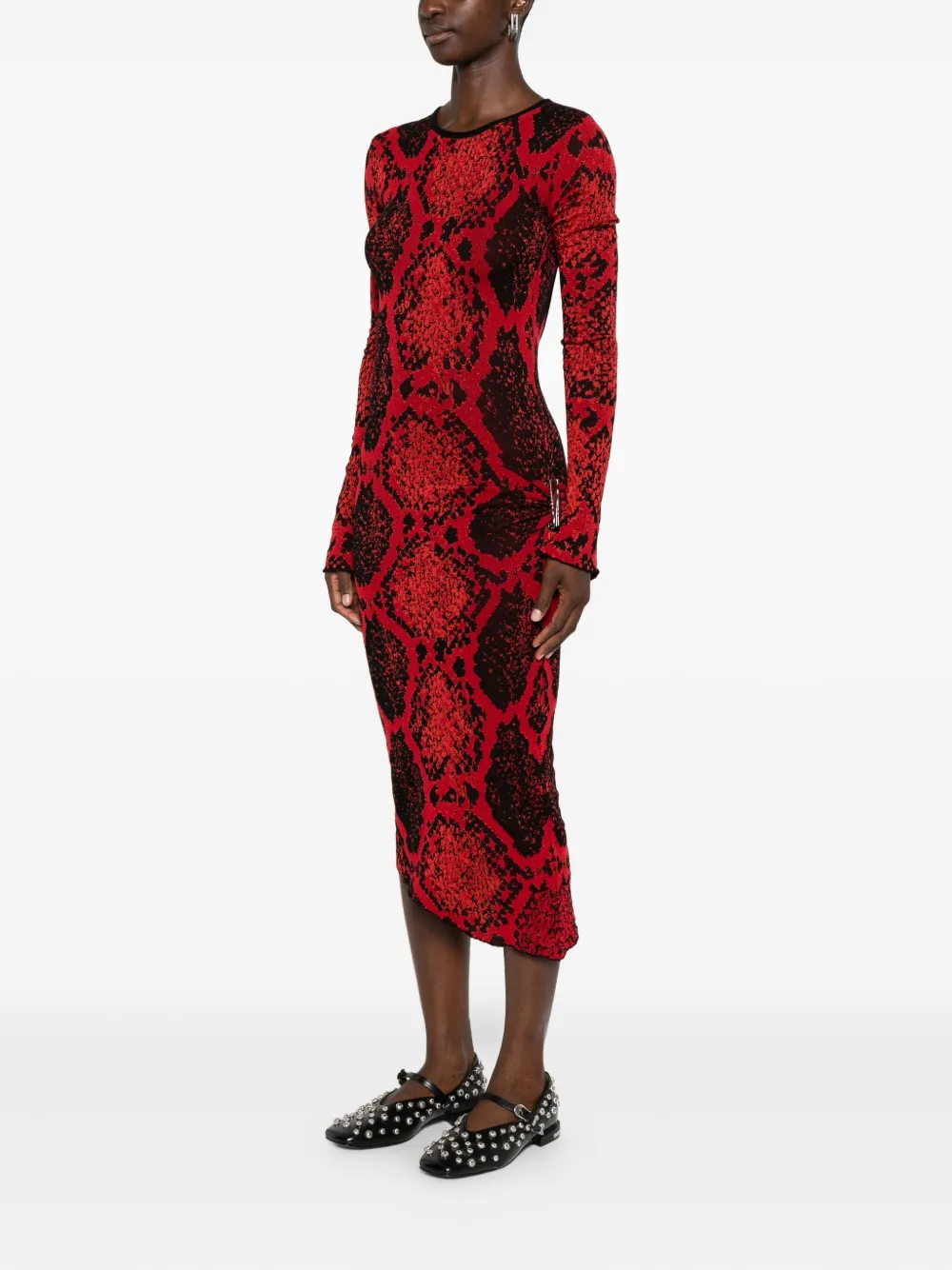 The Attico Midi-jurk met slangenprint Rood