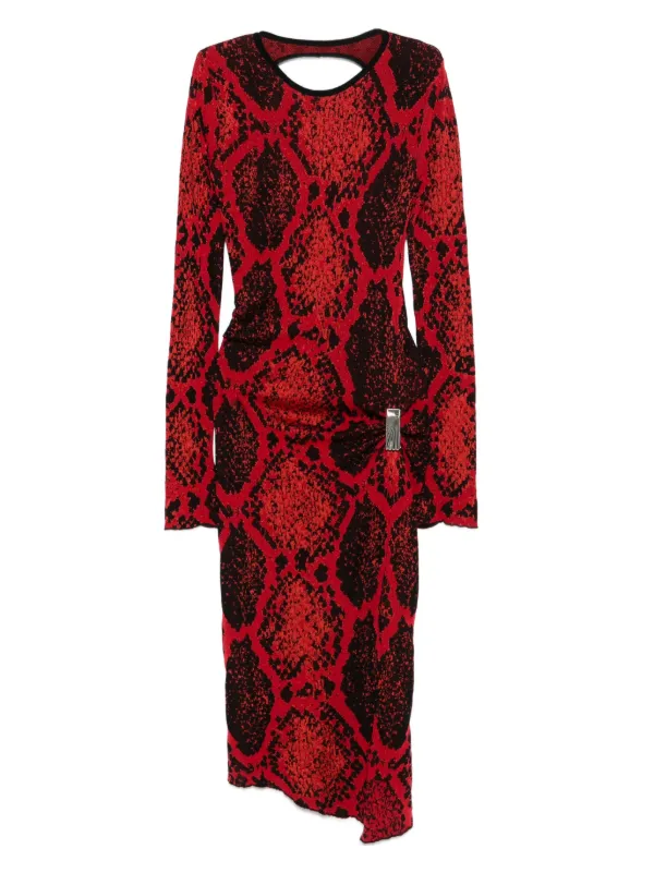 burgundy snake print dress Snakeprint Smocked Dress
