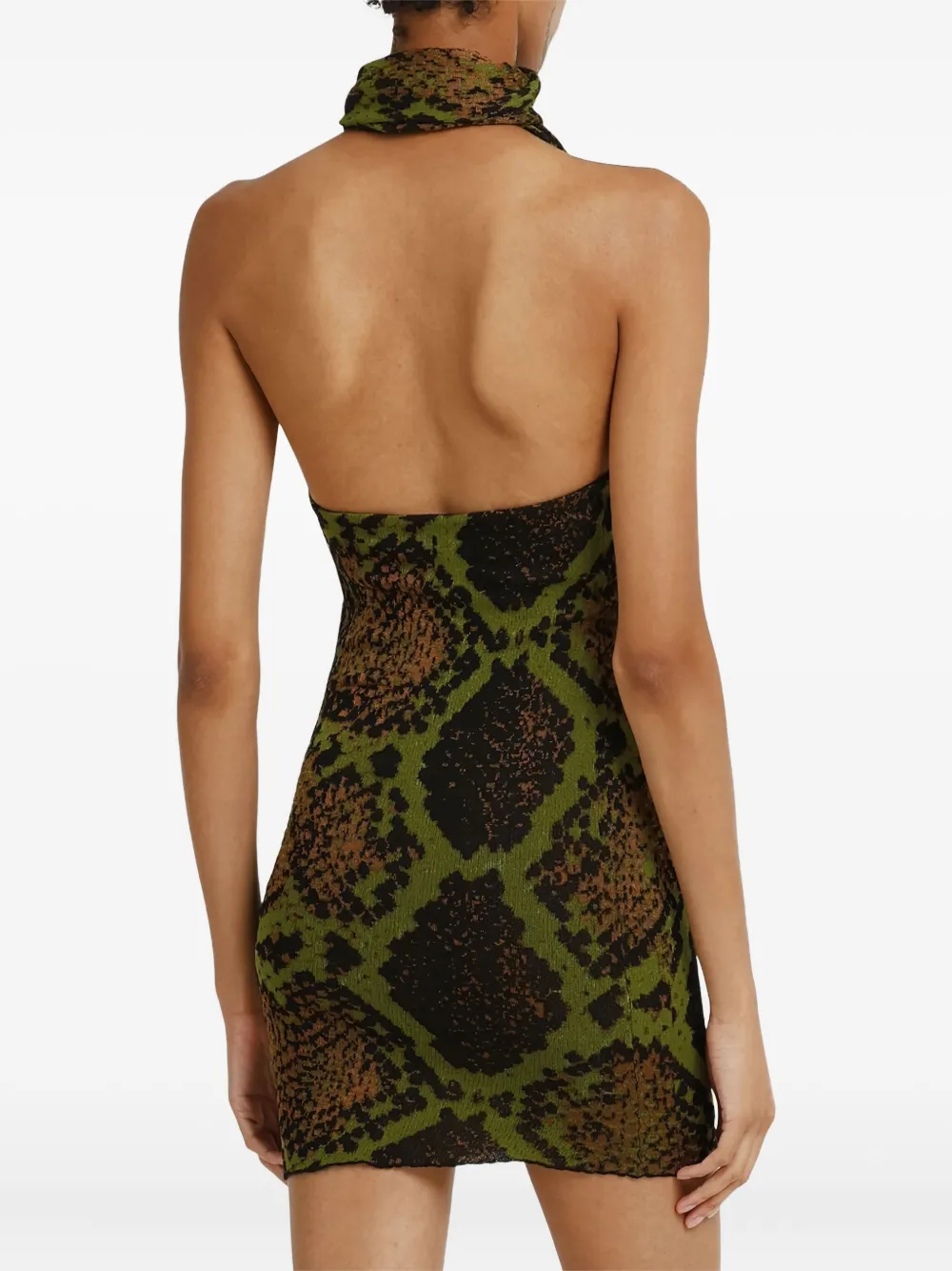 Attico Snake-print Halterneck Mini Dress In Green