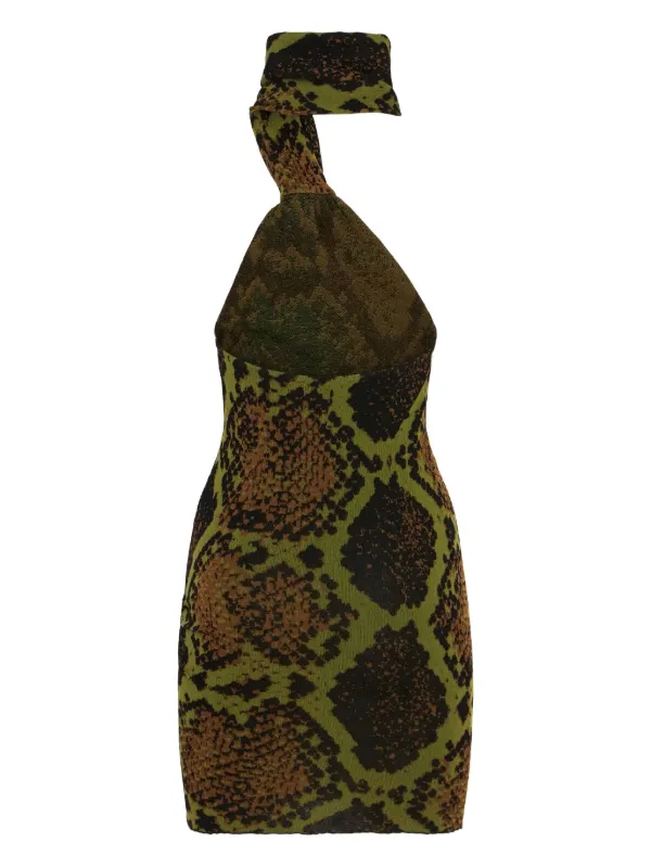 The Attico snake-print Halterneck Mini Dress | Green | FARFETCH