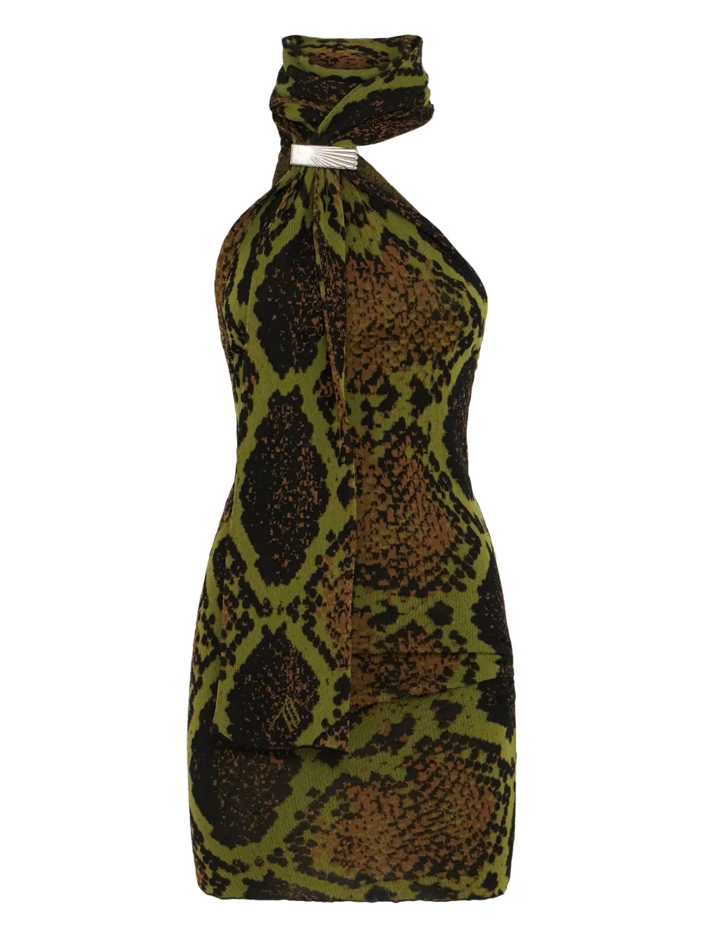 Attico Snake-print Halterneck Mini Dress In Green