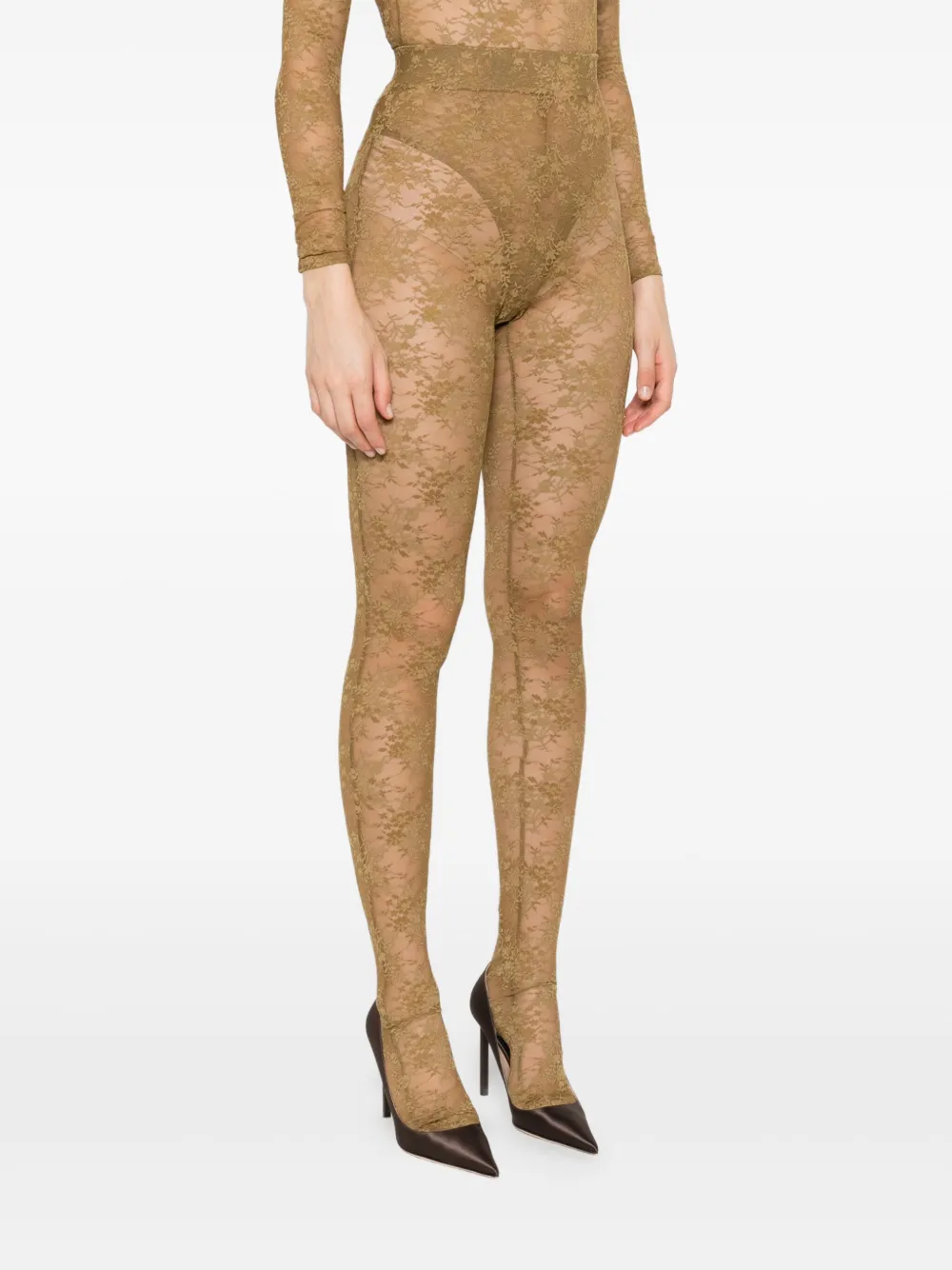Alex Perry Lace-floral Leggings in Green, view 3