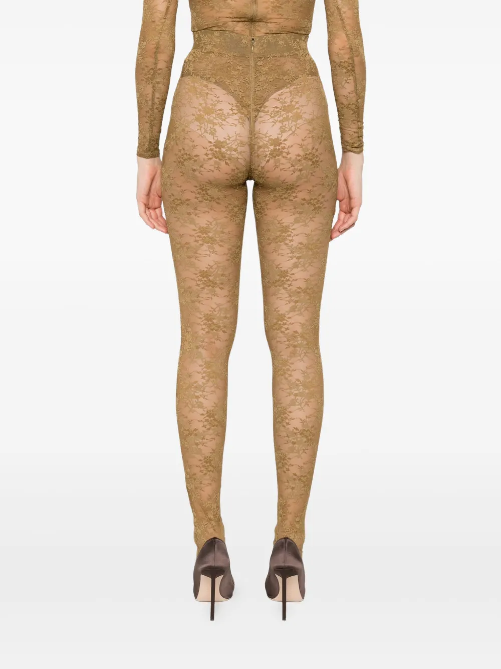 Alex Perry Lace-floral Leggings in Green, view 4