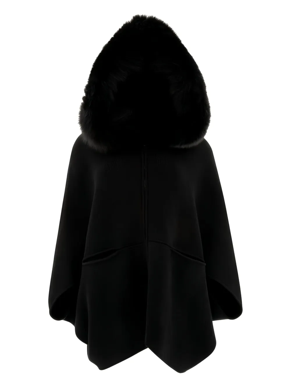 GIOVI Cape met capuchon en afwerking van imitatiebont Zwart