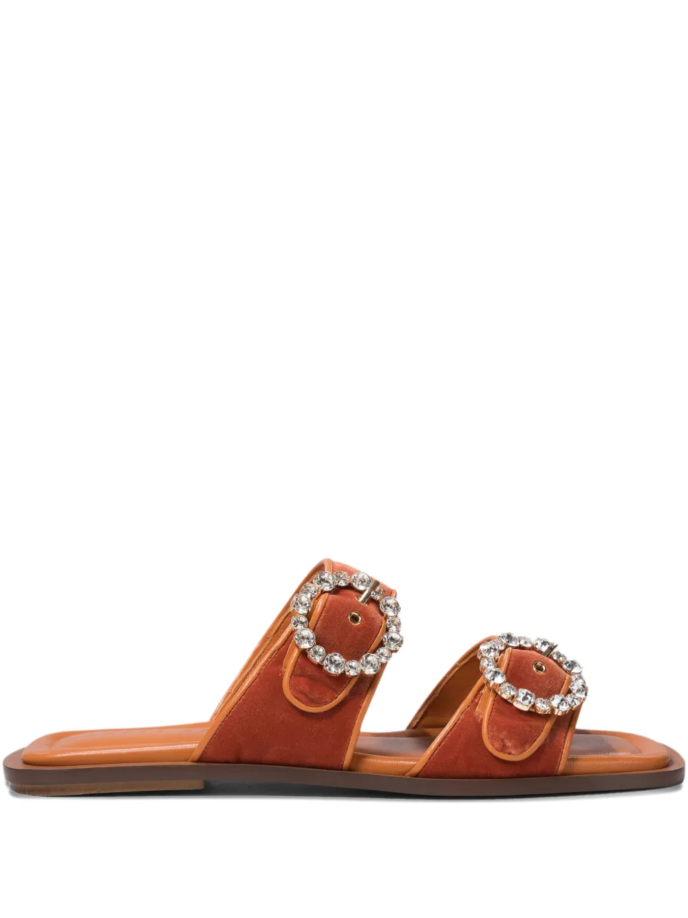 Amato Daniele Velvet Buckle-embellished Flat Sandals In Brown