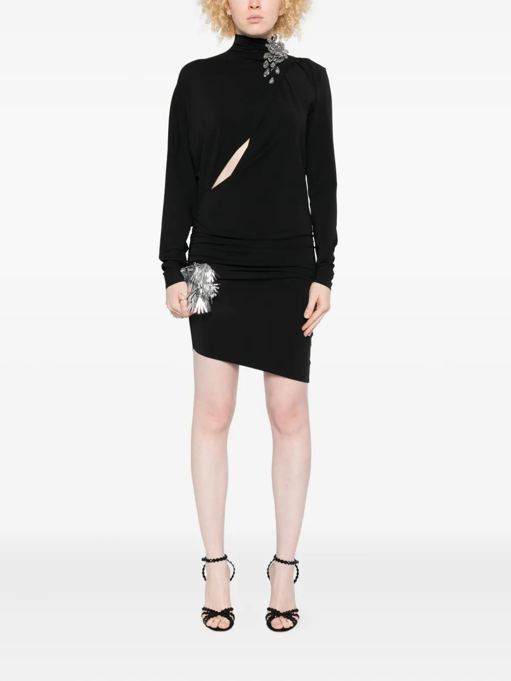 Amen crystal-embellished draped asymmetrical dress - Zwart