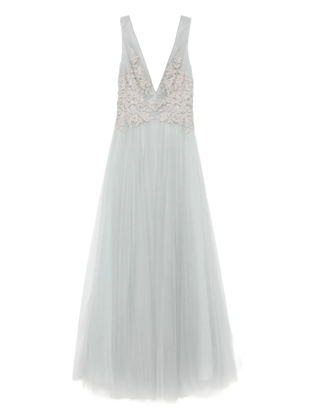 Costarellos Embellished V-neck Tulle Maxi Dress In Blue