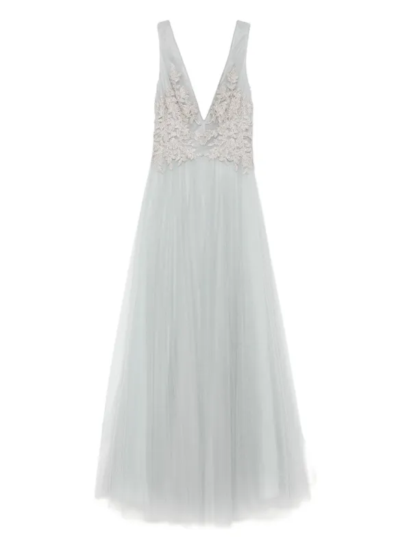 costarellos embroidered tulle dress Costarellos, Yesenia embroidered tulle and lace gown, Women, Beige, US 4, Dresses, Materialmix