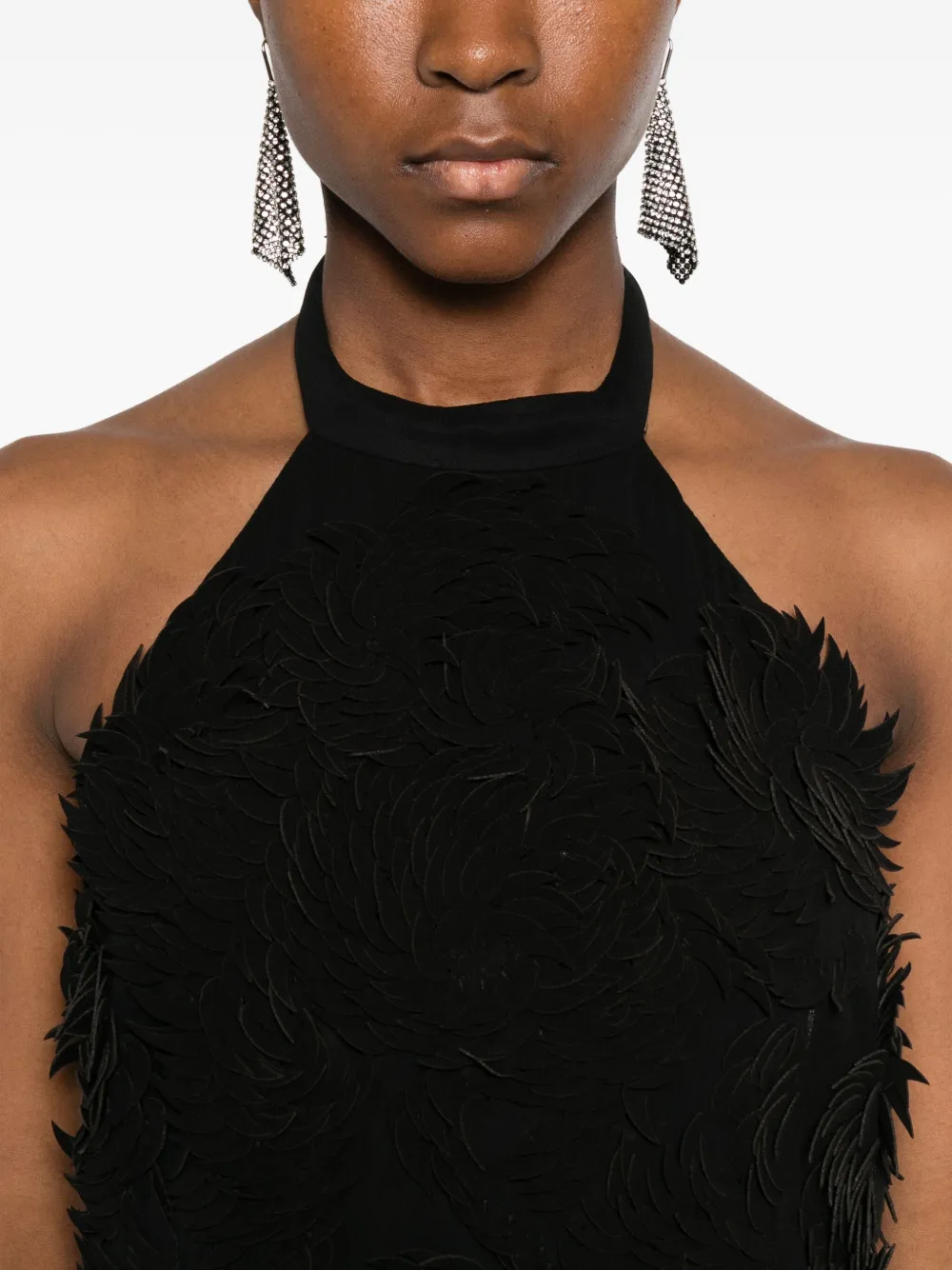 Amen Jurk met halternek en textuur Zwart