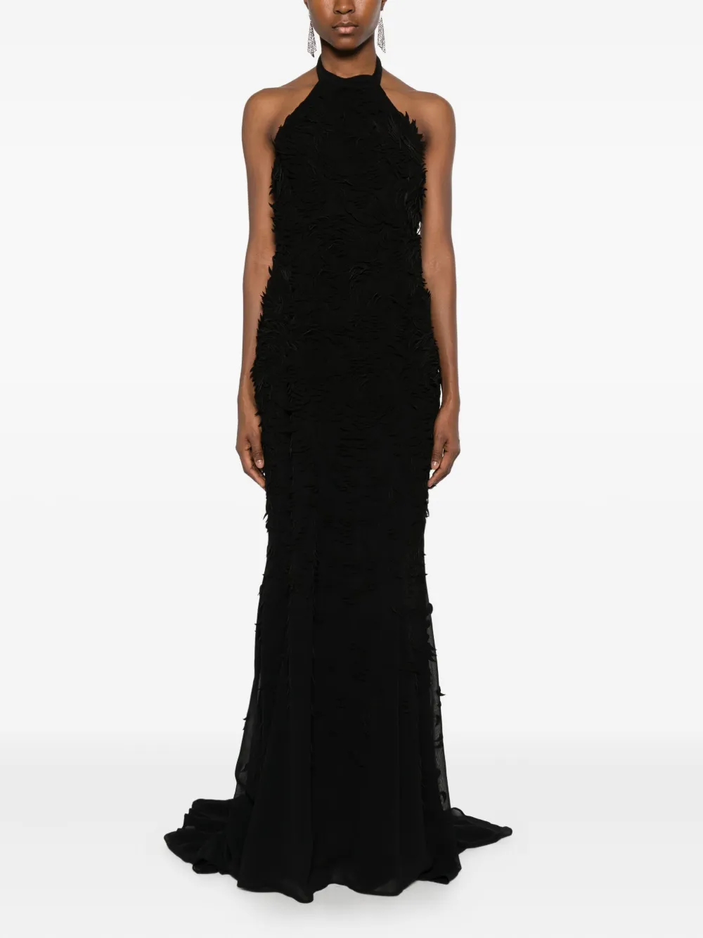 Amen Jurk met halternek en textuur Zwart