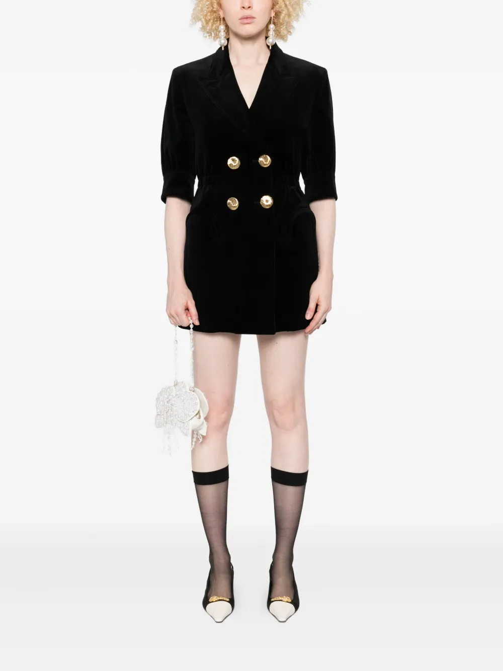 Blazé Milano velvet double-breasted dress - Zwart