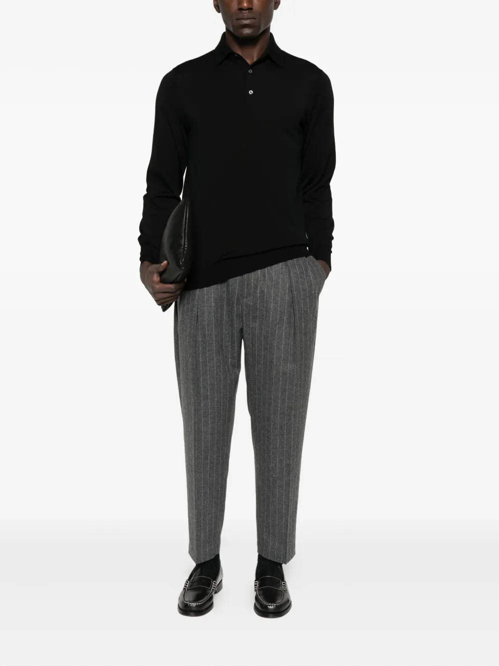 Lardini long-sleeve wool polo shirt - Zwart