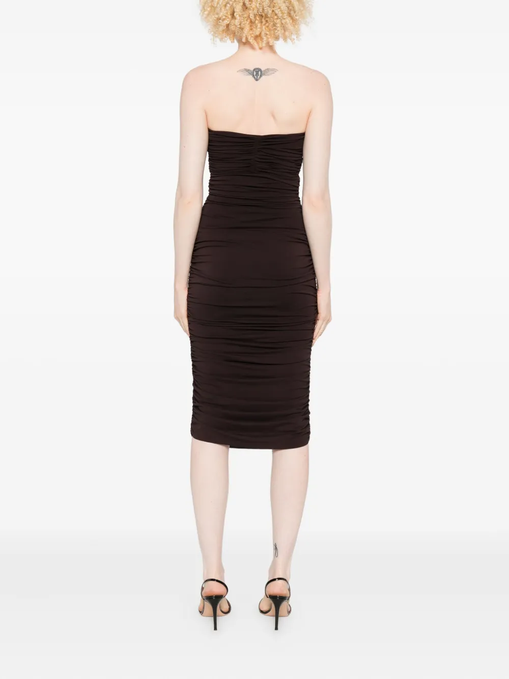 Amen Verfraaide strapless mini-jurk Bruin