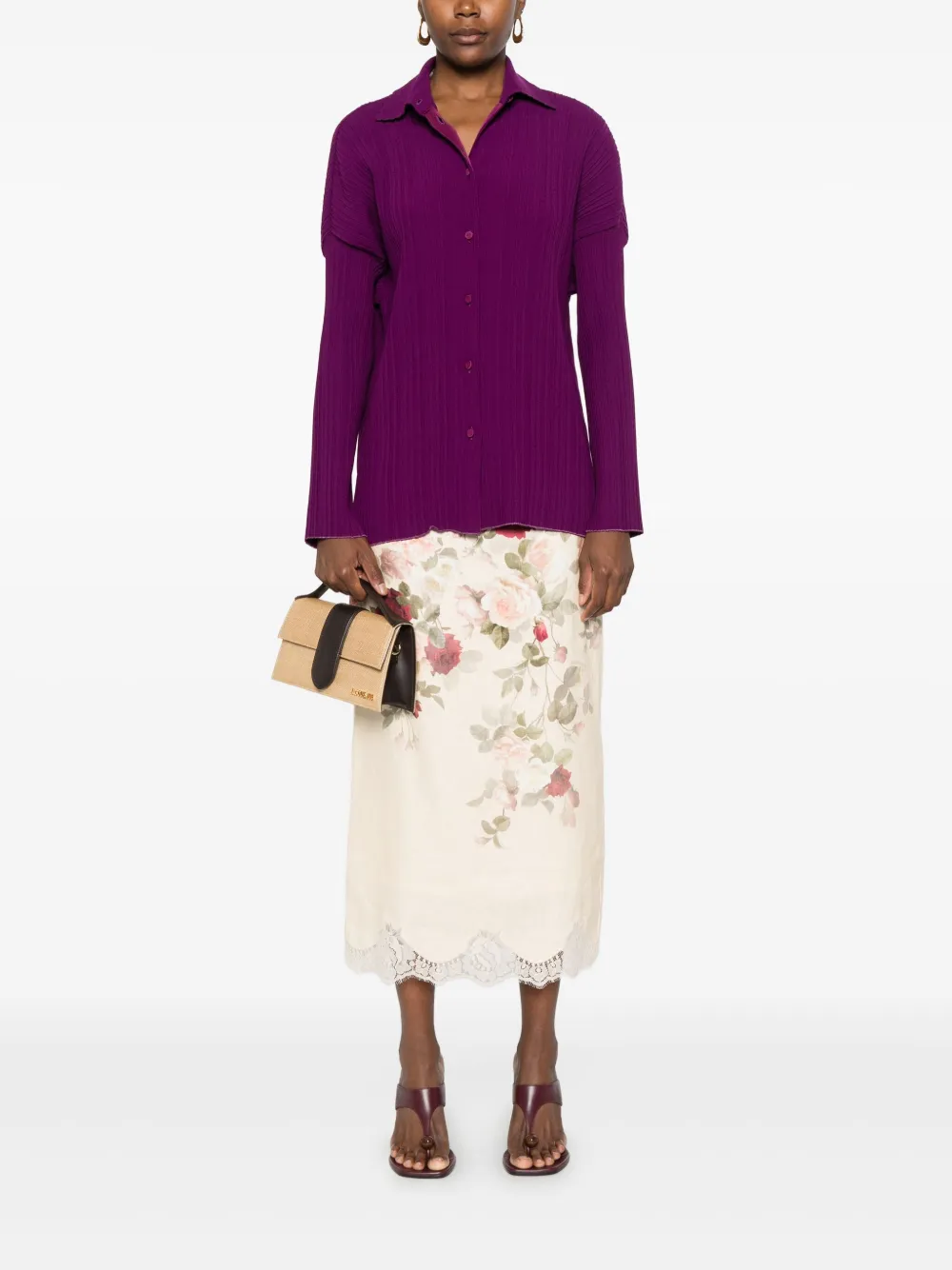 Forte Forte Geribbelde blouse met knopen - Paars