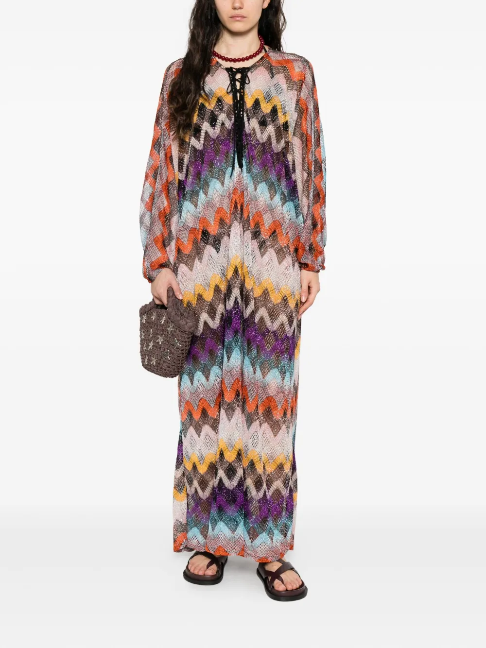 Missoni zigzag-motif lace-up dress Oranje