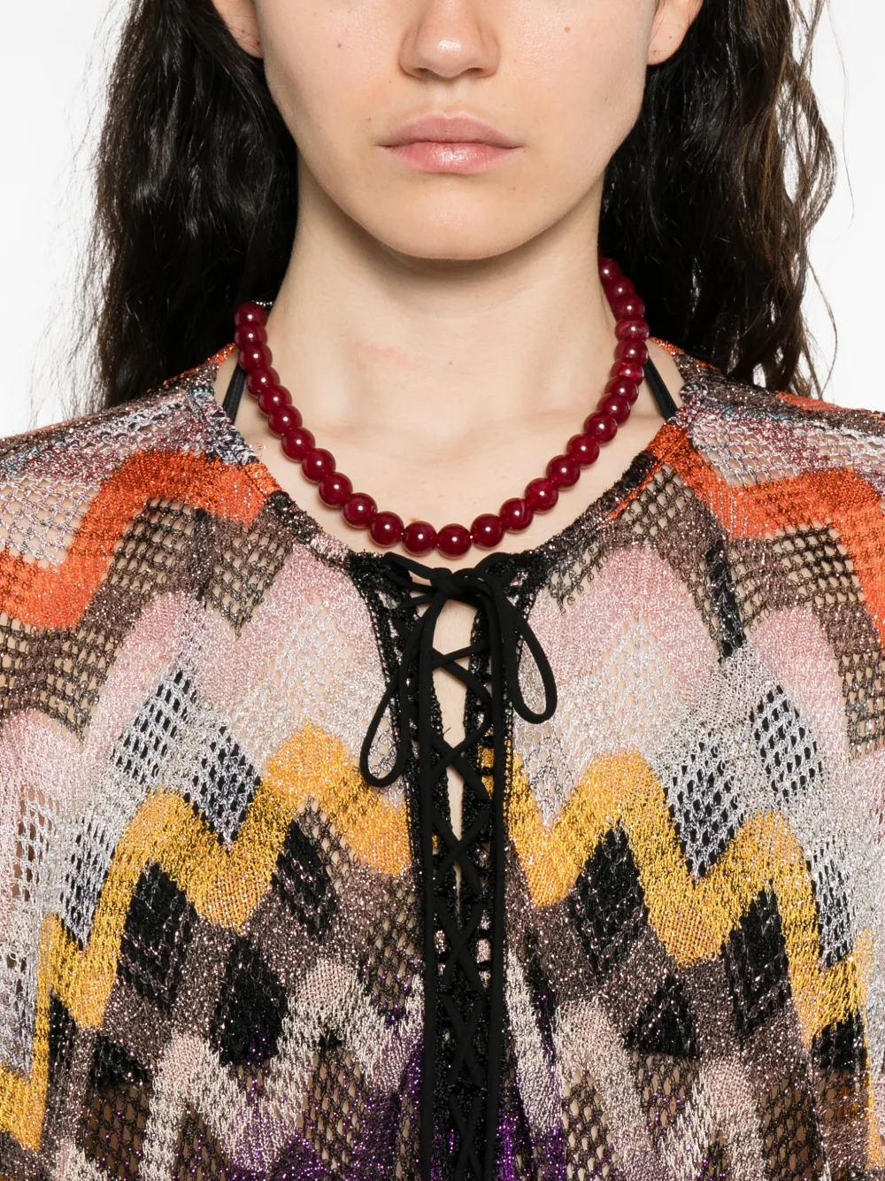 Missoni zigzag-motif lace-up dress Oranje