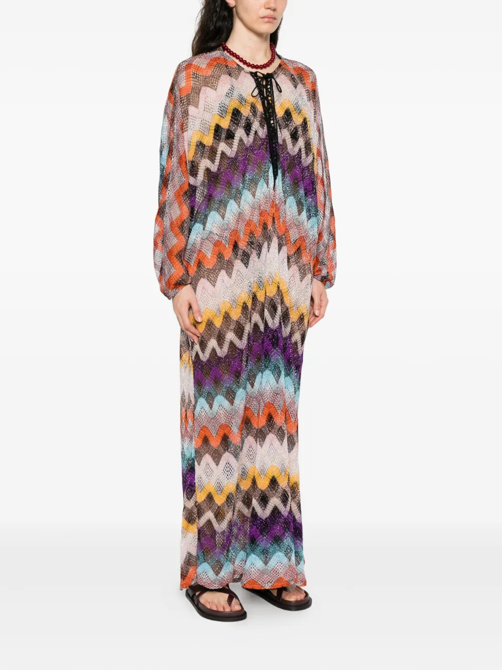 Missoni zigzag-motif lace-up dress Oranje
