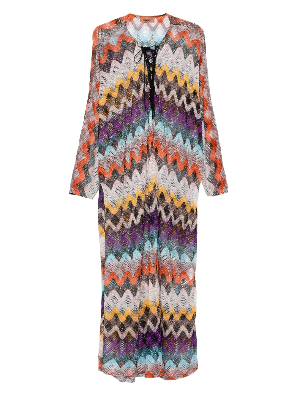 Missoni zigzag-motif lace-up dress Oranje