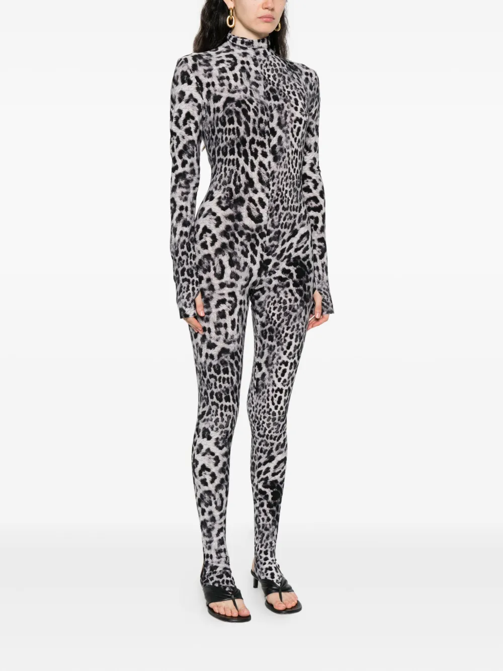 Norma Kamali Leopard-print Turtleneck Jumpsuit In Black