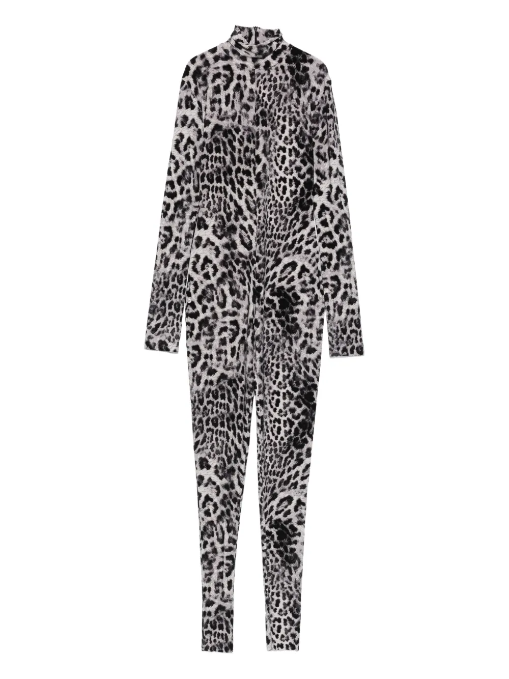 Norma Kamali Leopard-print Turtleneck Jumpsuit In Black