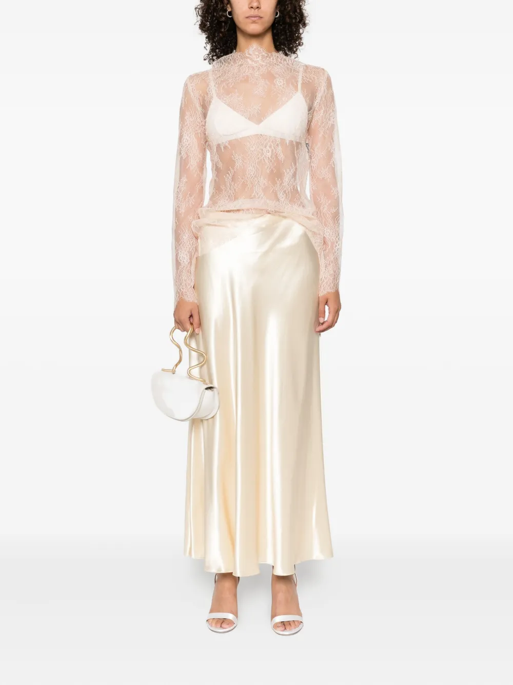 Alberta Ferretti lace-trimmed long-sleeve top Roze