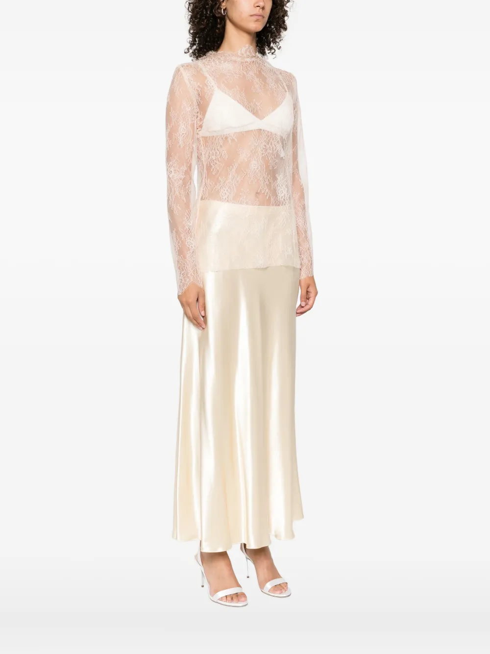 Alberta Ferretti lace-trimmed long-sleeve top Roze