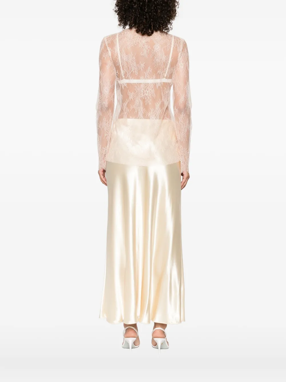 Alberta Ferretti lace-trimmed long-sleeve top Roze