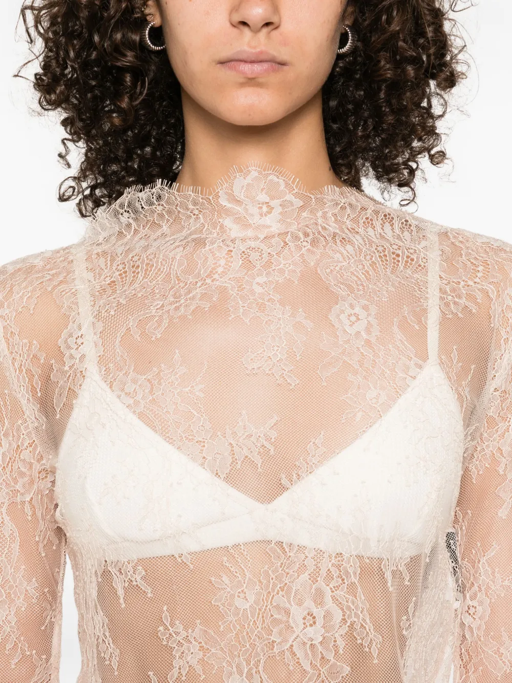 Alberta Ferretti lace-trimmed long-sleeve top Roze
