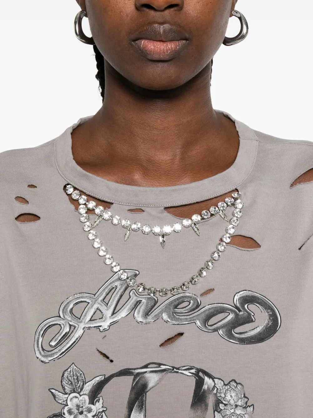 AREA Verfraaid gerafeld T-shirt Grijs
