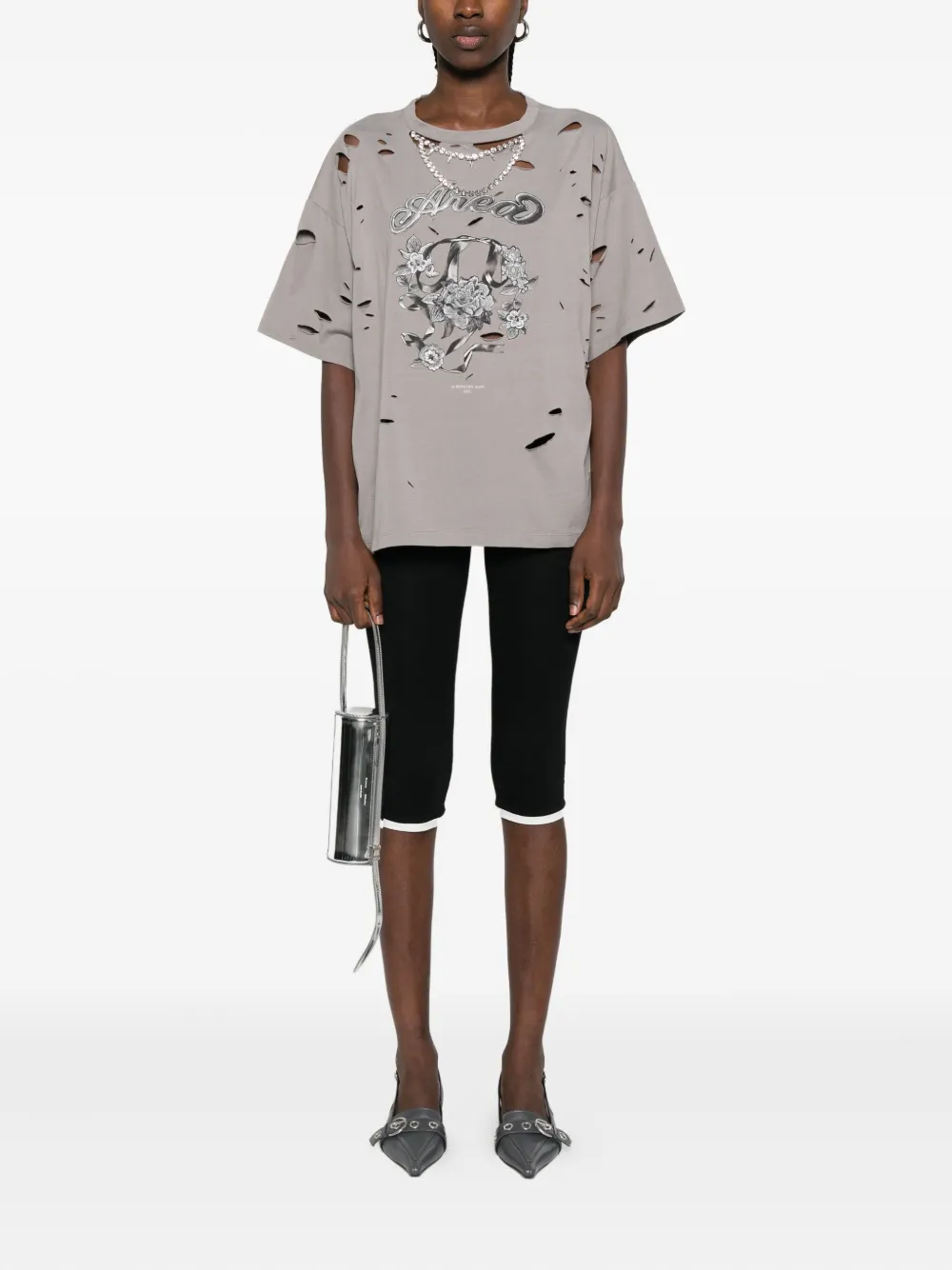 AREA Verfraaid gerafeld T-shirt Grijs