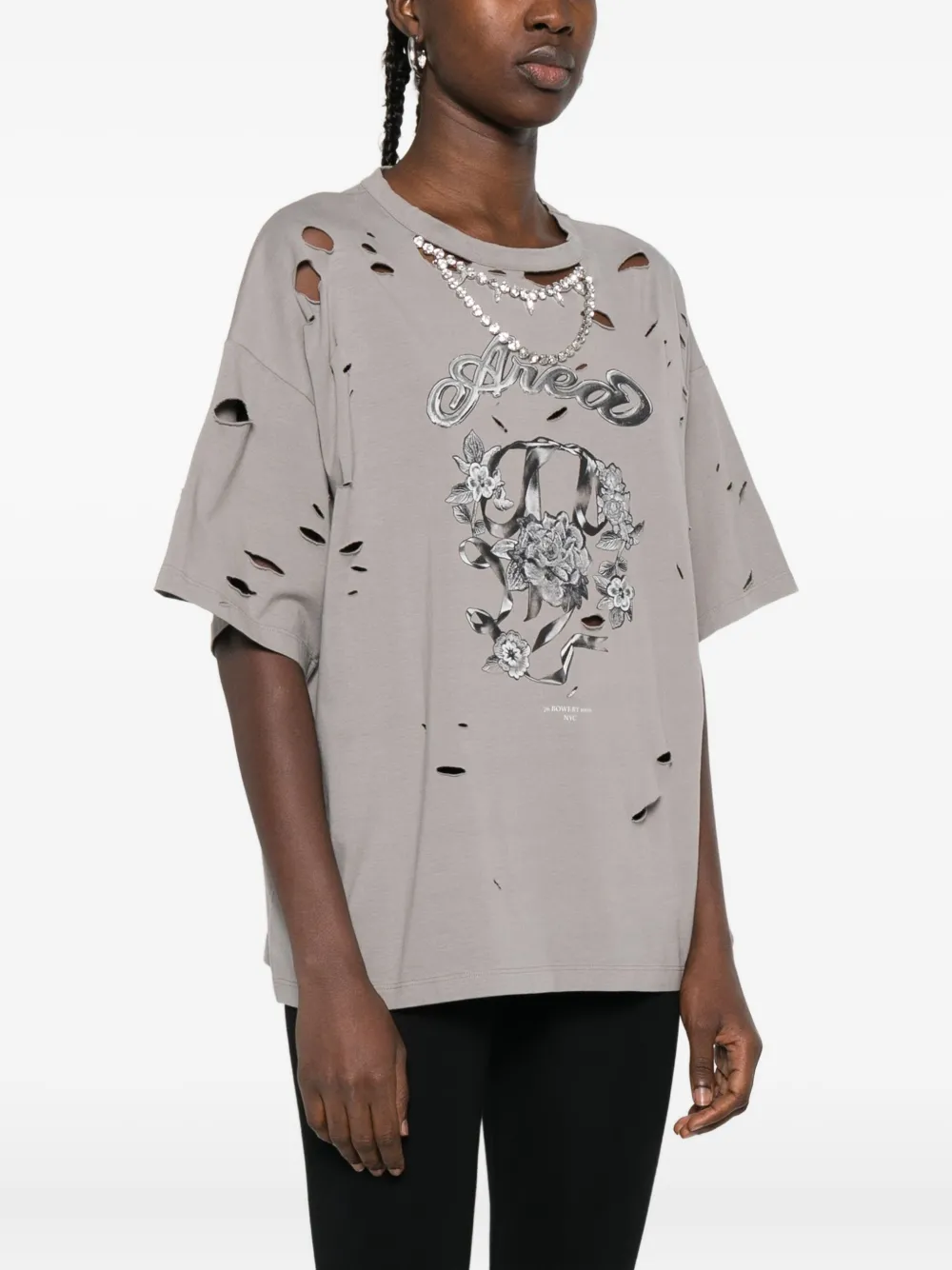 AREA Verfraaid gerafeld T-shirt Grijs