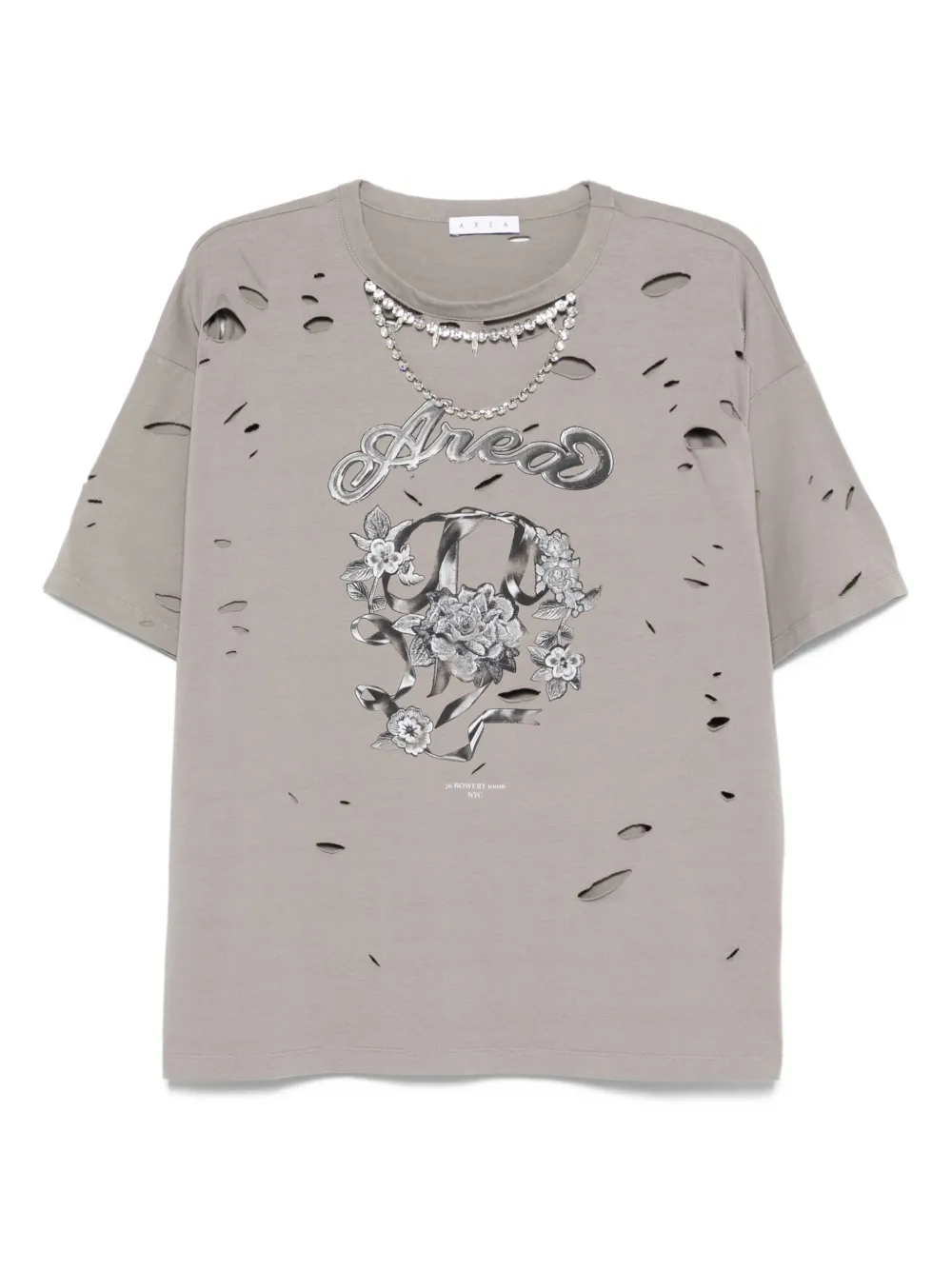 AREA Verfraaid gerafeld T-shirt Grijs
