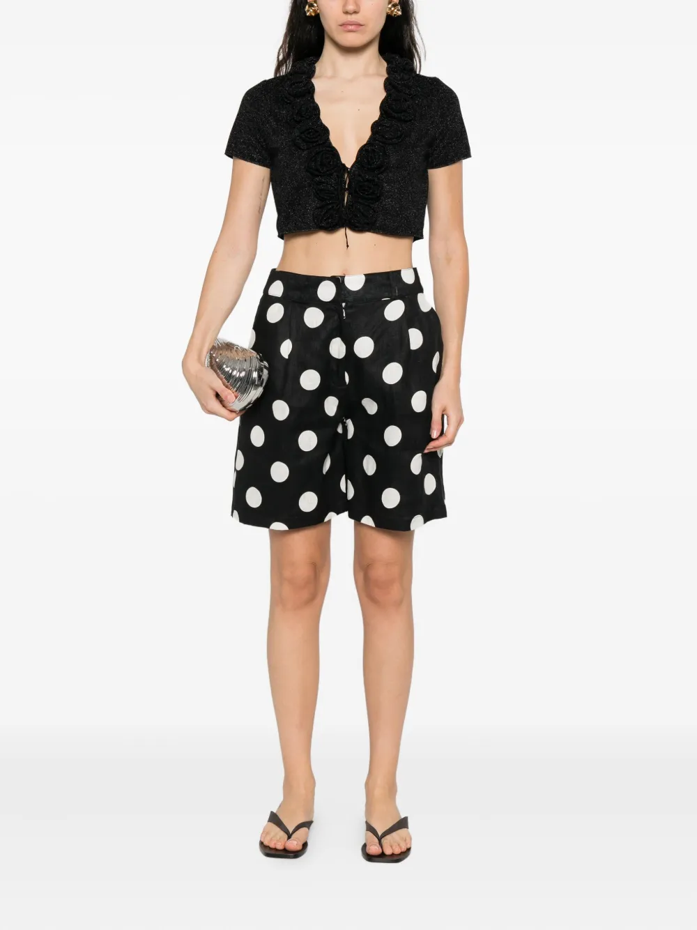 Oséree Top met glitter en roos Zwart