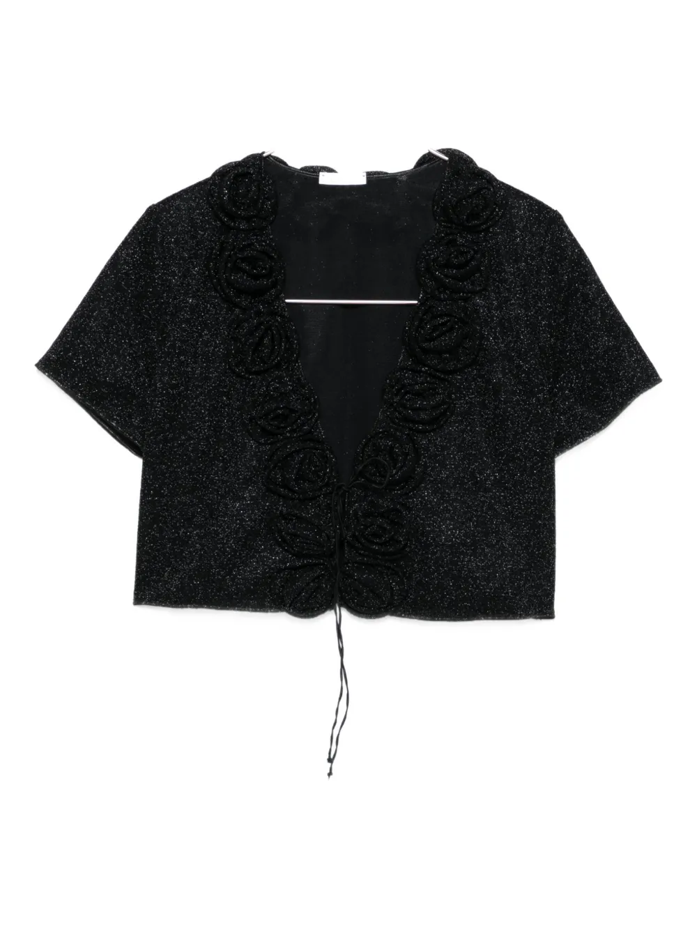 Oséree rose-embellished glitter-detail top - Nero