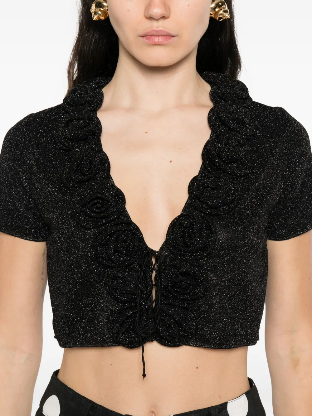 Oséree Top met glitter en roos Zwart