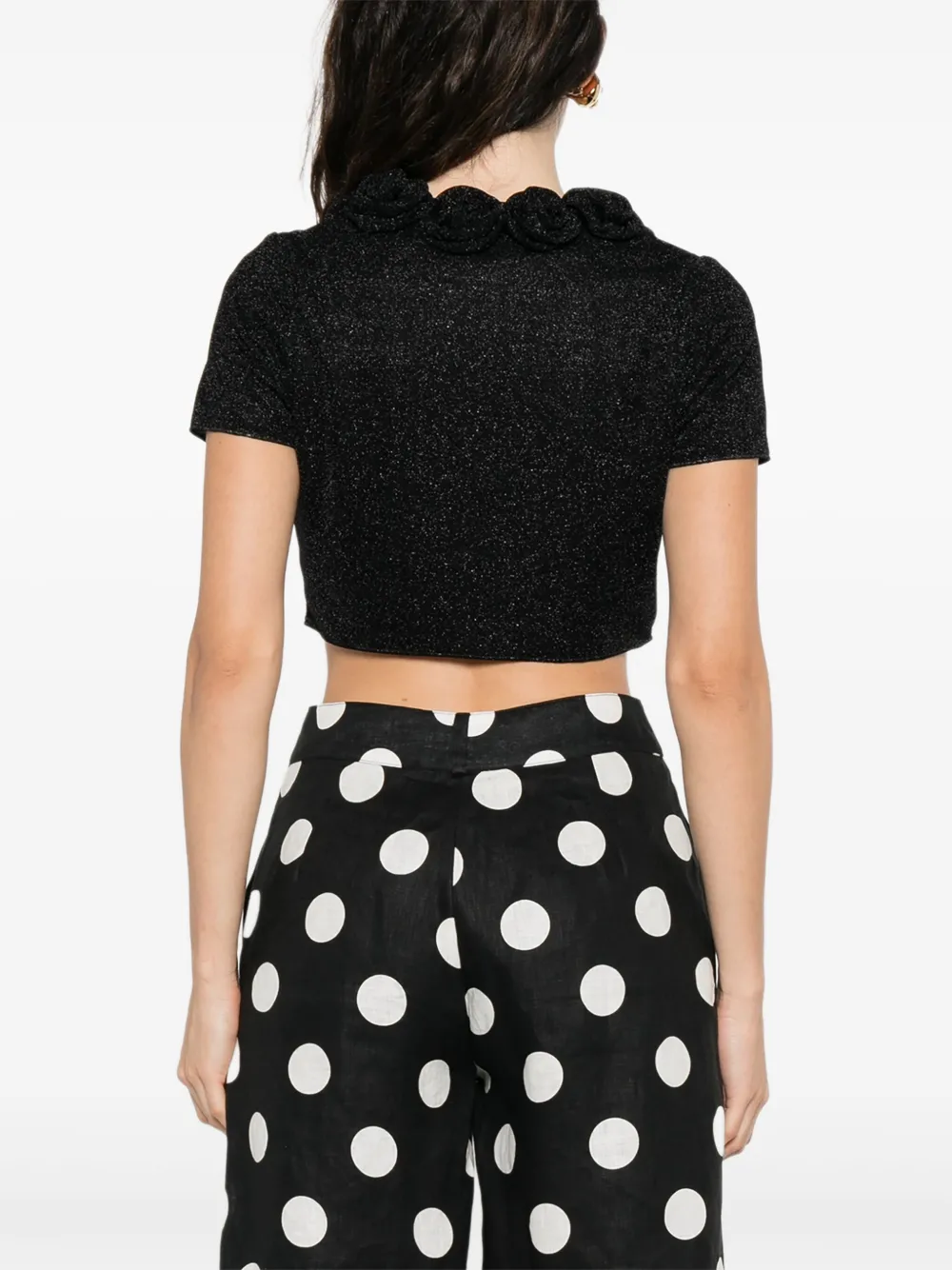 Oséree Top met glitter en roos Zwart