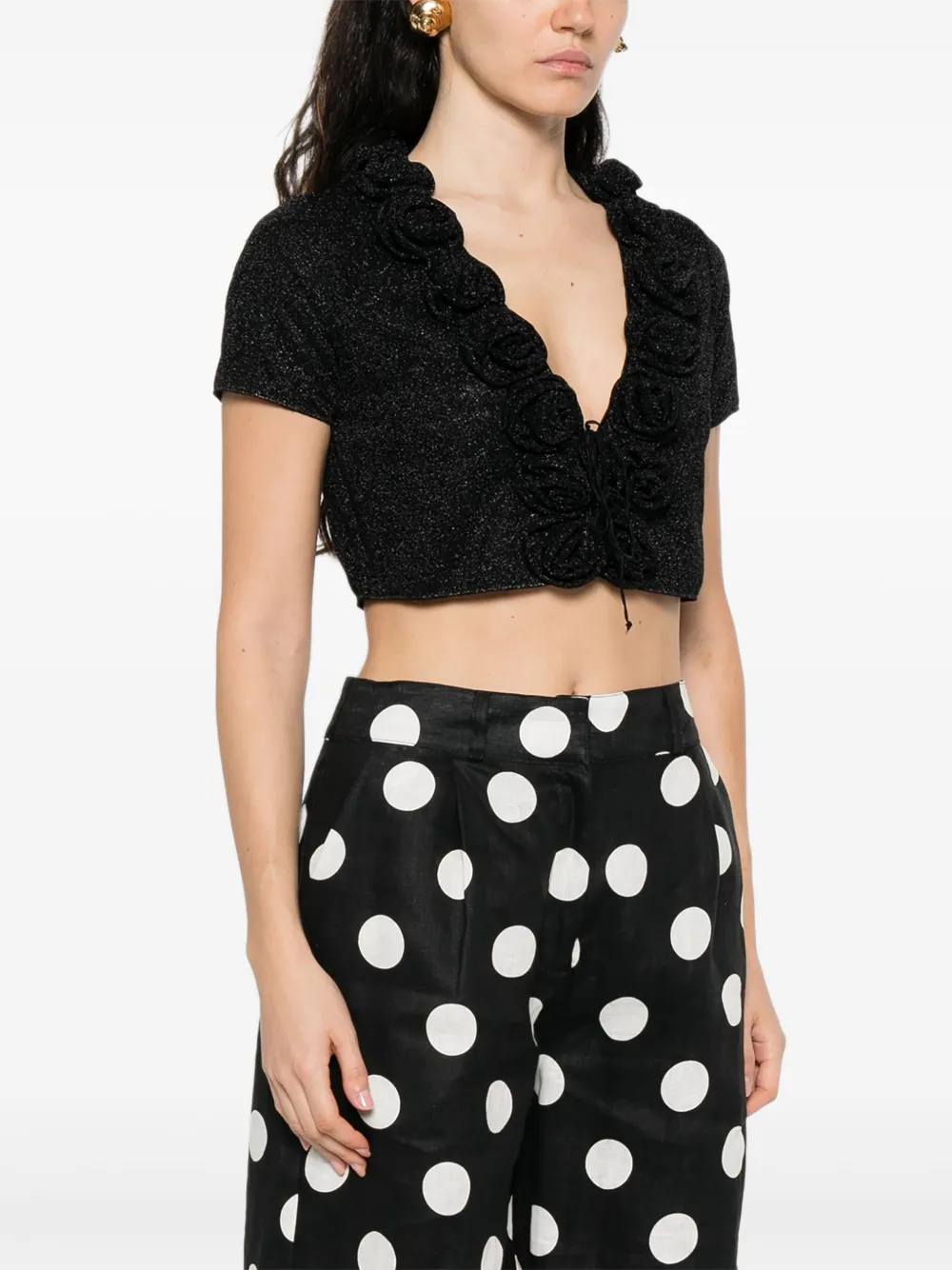 Oséree Top met glitter en roos Zwart