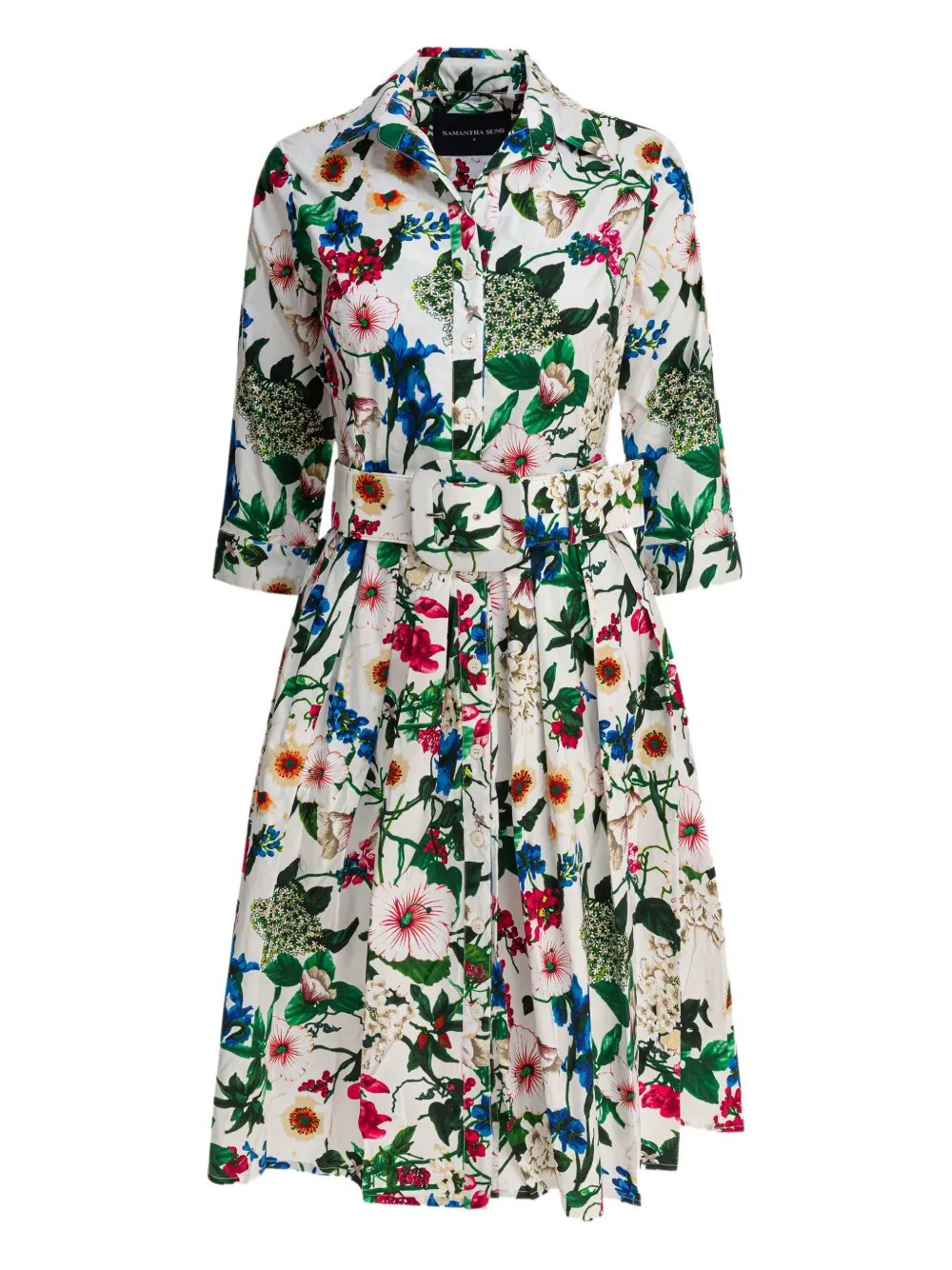 Samantha Sung Audrey blousejurk met bloemenprint en ceintuur Wit