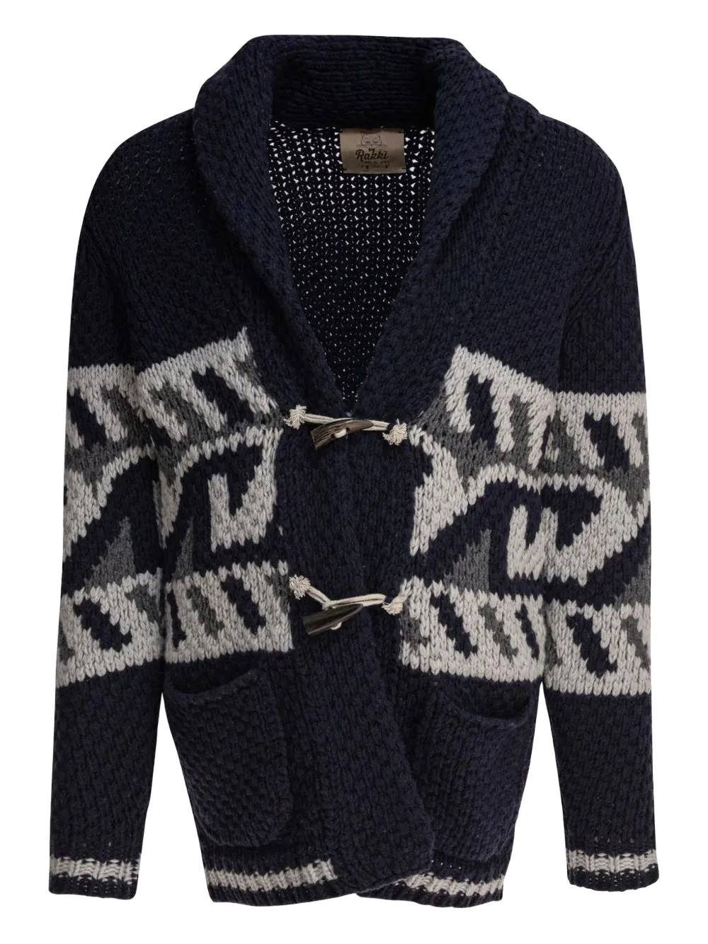 RAKKI toggle-fastening patterned cardigan | Blue | Image 1