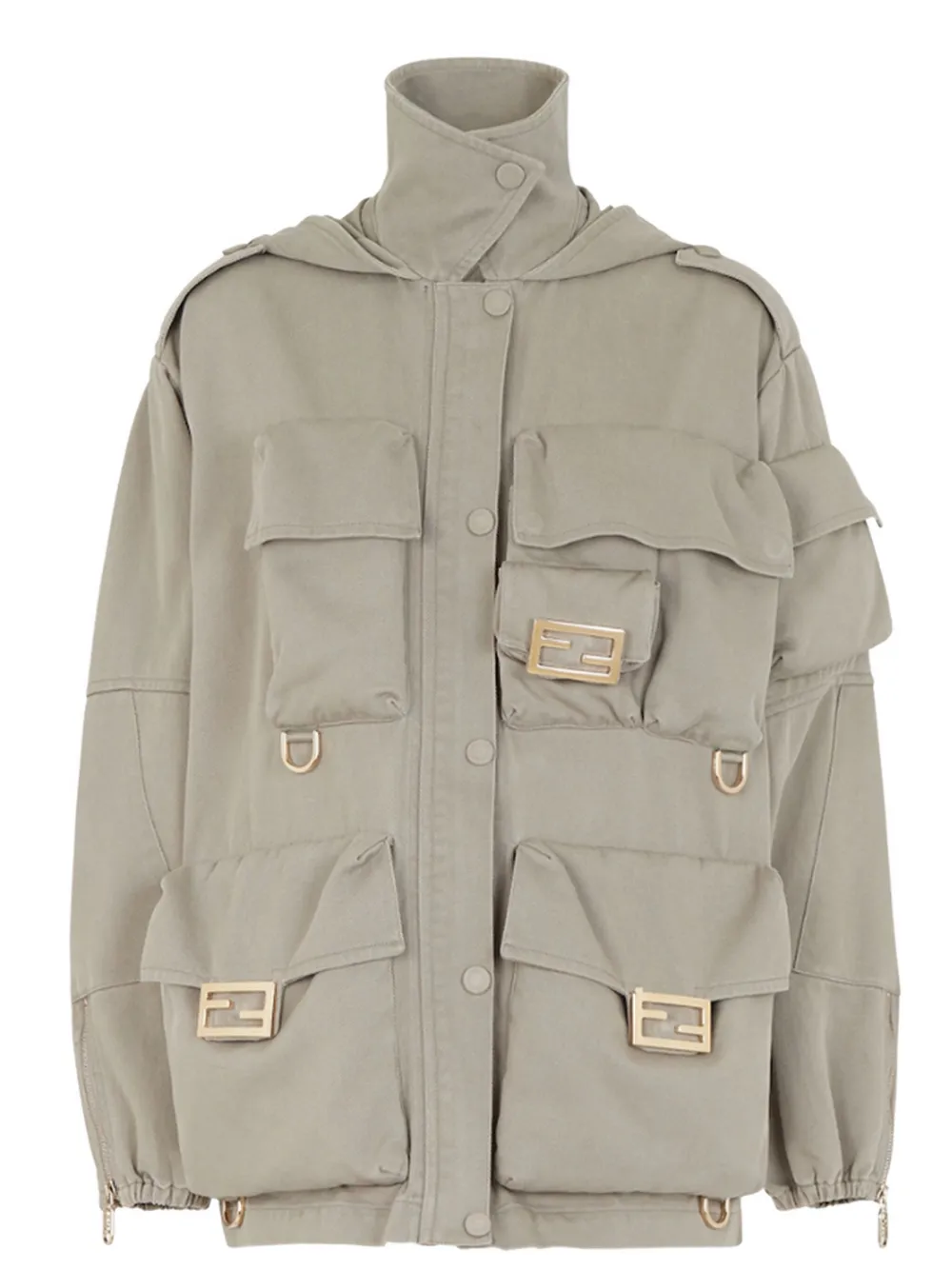 FENDI multi-pocket logo-plaque jacket Beige