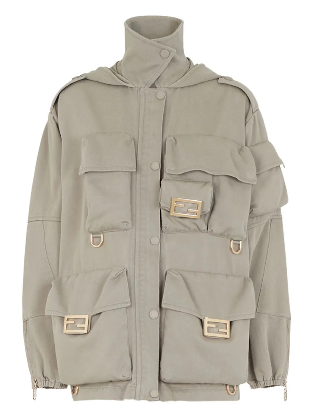 FENDI multi-pocket logo-plaque jacket Beige