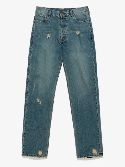 Mainless jean droit à effet usé
