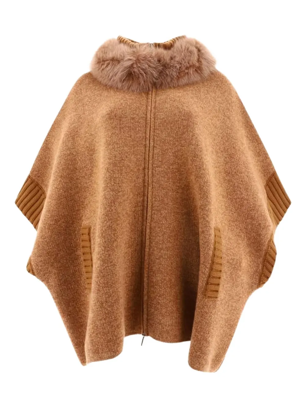 Giovi Fur-trimmed Wool Cape In Brown