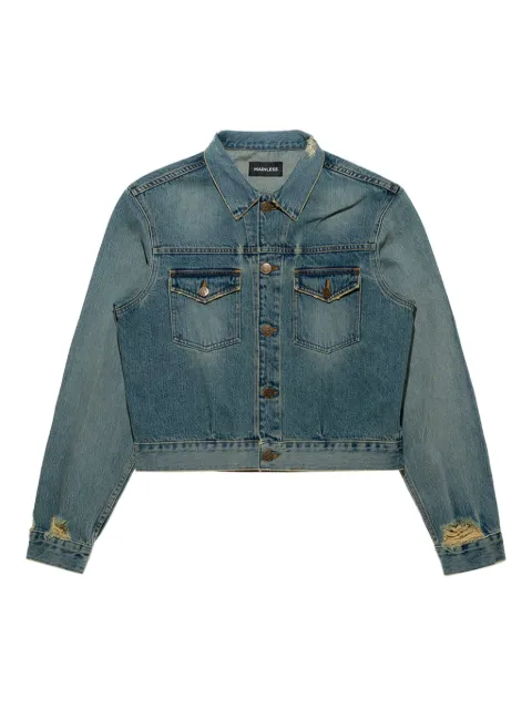 Mainless distressed denim jacket