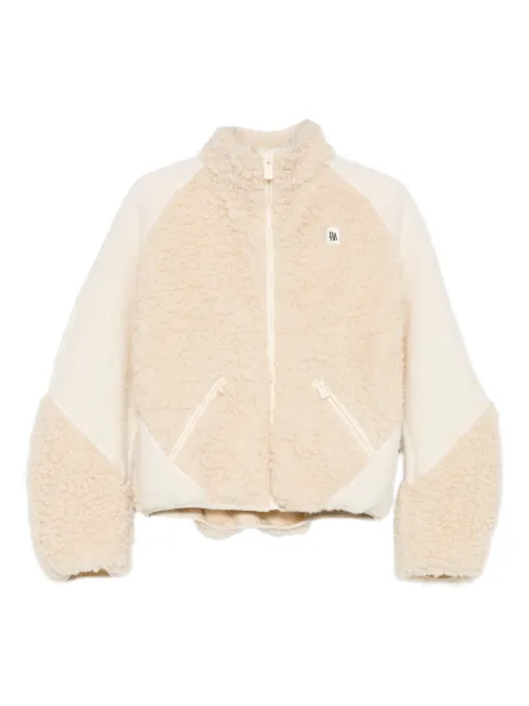 Bacon logo-patch faux fur coat